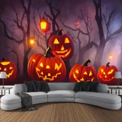 Halloween Decorations Tapestry Jack O Lantern Pumpkin Decor Wall Art Large Hanging Tapestry Mural Photograph Backdrop Blanket Curtain Home Bedroom Living Room Bats Haunted House Graveyard