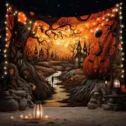 Halloween Decorations Tapestry Jack O Lantern Pumpkin Decor Wall Art Large Hanging Tapestry Mural Decor Photograph Backdrop Blanket Curtain Home Bedroom Living Room Skeleton Death
