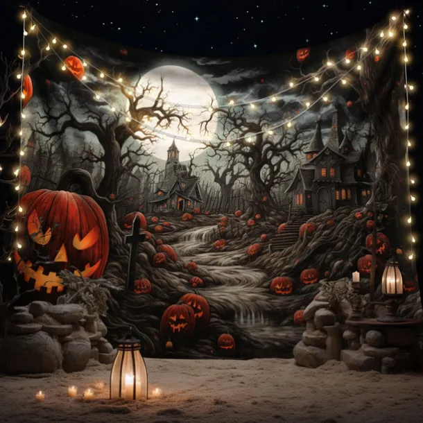 Halloween Decorations Tapestry Jack O Lantern Pumpkin Decor Wall Art Large Hanging Tapestry Mural Decor Photograph Backdrop Blanket Curtain Home Bedroom Living Room Skeleton Death