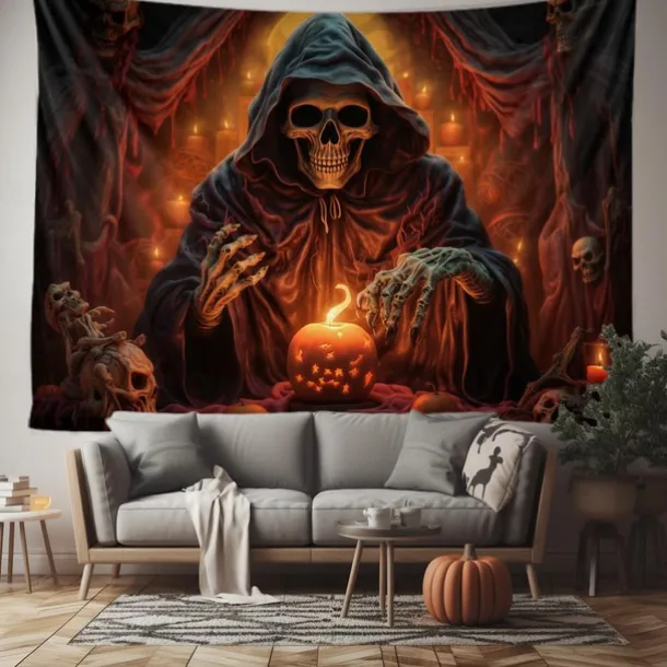 Halloween Decorations Tapestry Jack O Lantern Pumpkin Decor Wall Art Large Hanging Tapestry Mural Decor Photograph Backdrop Blanket Curtain Home Bedroom Living Room Skeleton Death