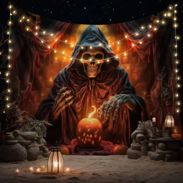 Halloween Decorations Tapestry Jack O Lantern Pumpkin Decor Wall Art Large Hanging Tapestry Mural Decor Photograph Backdrop Blanket Curtain Home Bedroom Living Room Skeleton Death