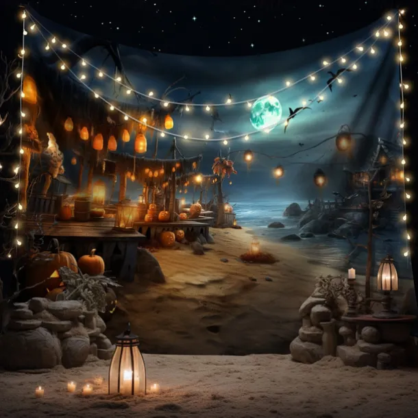 Halloween Decorations Tapestry Jack O Lantern Pumpkin Decor Wall Art Large Hanging Tapestry Mural Decor Photograph Backdrop Blanket Curtain Home Bedroom Living Room Bat Beach