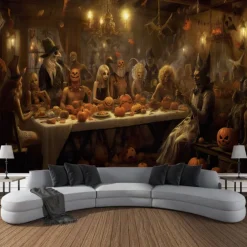 Halloween Decorations Wall Art Large Tapestry Mural Photo Background Blanket Curtains Bedroom Living Room Decoration Horror Pumpkin Monster Graveyard Haunted House