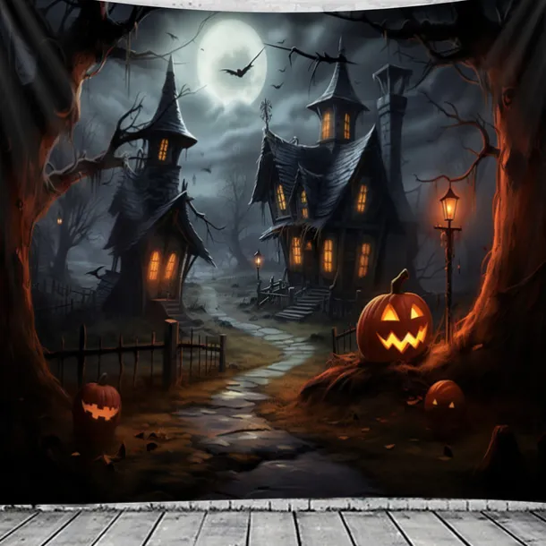 Halloween Decorations Wall Art Large Tapestry Mural Photo Background Blanket Curtains Bedroom Living Room Decoration Horror Pumpkin Monster Graveyard Haunted House