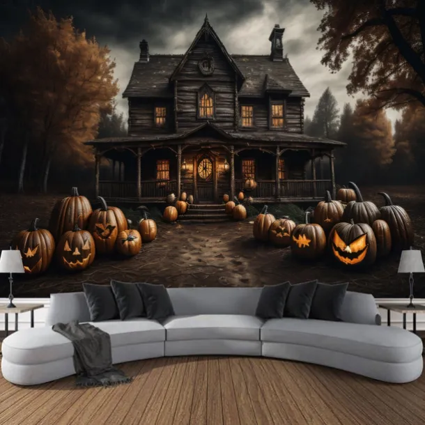 Halloween Decorations Wall Art Large Tapestry Mural Photo Background Blanket Curtains Bedroom Living Room Decoration Horror Pumpkin Monster Graveyard Haunted House