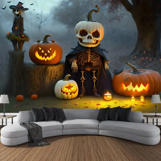 Halloween Decorations Wall Art Large Tapestry Mural Photo Background Blanket Curtains Bedroom Living Room Decoration Horror Pumpkin Monster Graveyard Haunted House