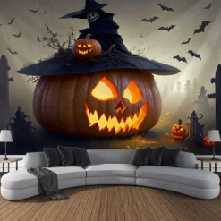 Halloween Decorations Wall Art Large Tapestry Mural Photo Background Blanket Curtains Bedroom Living Room Decoration Horror Pumpkin Monster Graveyard Haunted House