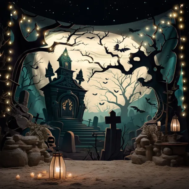 Halloween Decorations Wall Art Large Tapestry Mural Photo Background Blanket Curtains Bedroom Living Room Decoration Horror Pumpkin Monster Graveyard Haunted House