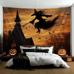 Halloween Decorations Witchs Hanging Tapestry Wall Art Large Tapestry Mural Decor Photograph Backdrop Blanket Curtain Home Bedroom Living Room
