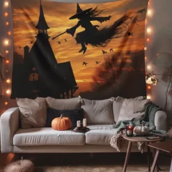 Halloween Decorations Witchs Hanging Tapestry Wall Art Large Tapestry Mural Decor Photograph Backdrop Blanket Curtain Home Bedroom Living Room