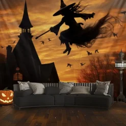 Halloween Decorations Witchs Hanging Tapestry Wall Art Large Tapestry Mural Decor Photograph Backdrop Blanket Curtain Home Bedroom Living Room