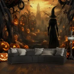 Halloween Decorations Witch Hanging Tapestry Wall Art Large Tapestry Mural Decor Photograph Backdrop Blanket Curtain Home Bedroom Living Room Decoration