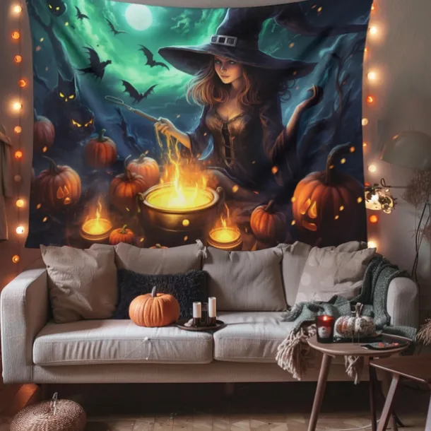Halloween Decorations Witch Hanging Tapestry Wall Art Large Tapestry Mural Decor Photograph Backdrop Blanket Curtain Home Bedroom Living Room Decoration