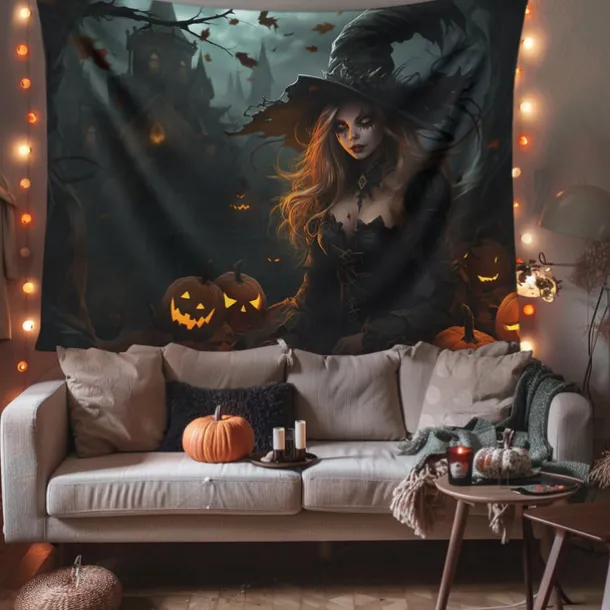 Halloween Decorations Witch Hanging Tapestry Wall Art Large Tapestry Mural Decor Photograph Backdrop Blanket Curtain Home Bedroom Living Room Decoration