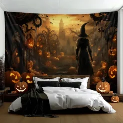 Halloween Decorations Witch Hanging Tapestry Wall Art Large Tapestry Mural Decor Photograph Backdrop Blanket Curtain Home Bedroom Living Room Decoration