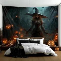 Halloween Decorations Witch Hanging Tapestry Wall Art Large Tapestry Mural Decor Photograph Backdrop Blanket Curtain Home Bedroom Living Room Decoration