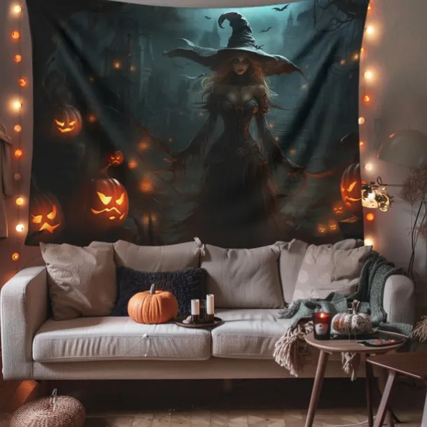 Halloween Decorations Witch Hanging Tapestry Wall Art Large Tapestry Mural Decor Photograph Backdrop Blanket Curtain Home Bedroom Living Room Decoration