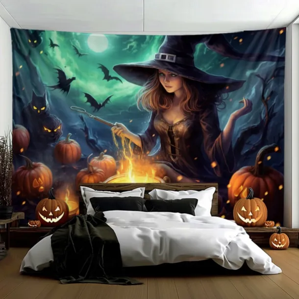 Halloween Decorations Witch Hanging Tapestry Wall Art Large Tapestry Mural Decor Photograph Backdrop Blanket Curtain Home Bedroom Living Room Decoration