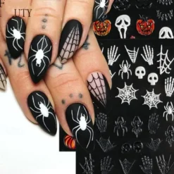 Halloween Decorative Nail Sticker Skull Head Spider Bone Pumpkin Embossed Nail Sticker Halloween Skeleton Decoration