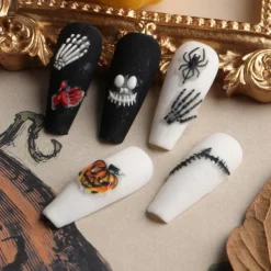 Halloween Decorative Nail Sticker Skull Head Spider Bone Pumpkin Embossed Nail Sticker Halloween Skeleton Decoration