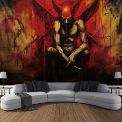 Halloween Devil Hanging Tapestry Wall Art Large Tapestry Mural Decor Photograph Backdrop Blanket Curtain Home Bedroom Living Room Decoration