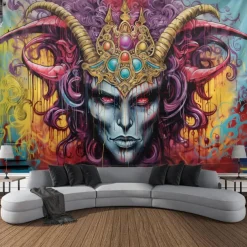 Halloween Devil Hanging Tapestry Wall Art Large Tapestry Mural Decor Photograph Backdrop Blanket Curtain Home Bedroom Living Room Decoration