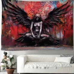 Halloween Devil Hanging Tapestry Wall Art Large Tapestry Mural Decor Photograph Backdrop Blanket Curtain Home Bedroom Living Room Decoration