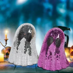 Halloween Disco Ghost Decor Ghost Disco Ball Table Decoration Indoor Glitter Sign Halloween Tiered Tray Decor for Props Home Tabletop Decorations