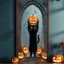 Halloween Door Cover – Black Cat with 