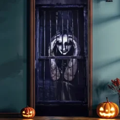 Halloween Door Cover – Creepy Zombie Man at Window, Haunted House Entrance Banner, Scary Outdoor & Indoor 2025 Halloween Decoration for Bedroom, Living Room, Bathroom