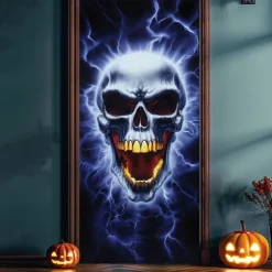 Halloween Door Cover – Fiery Skull Army from Hell, Haunted House Entrance Banner, Scary Outdoor 2025 Halloween Decoration for Bedroom, Living Room, Bathroom