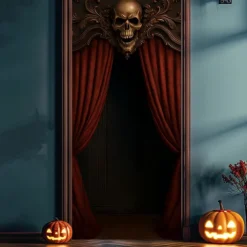 Halloween Door Cover – Glowing Golden Corridor to Haunted House, Spooky Entrance Banner, Creepy Outdoor 2025 Halloween Decoration for Bedroom, Living Room, Bathroom