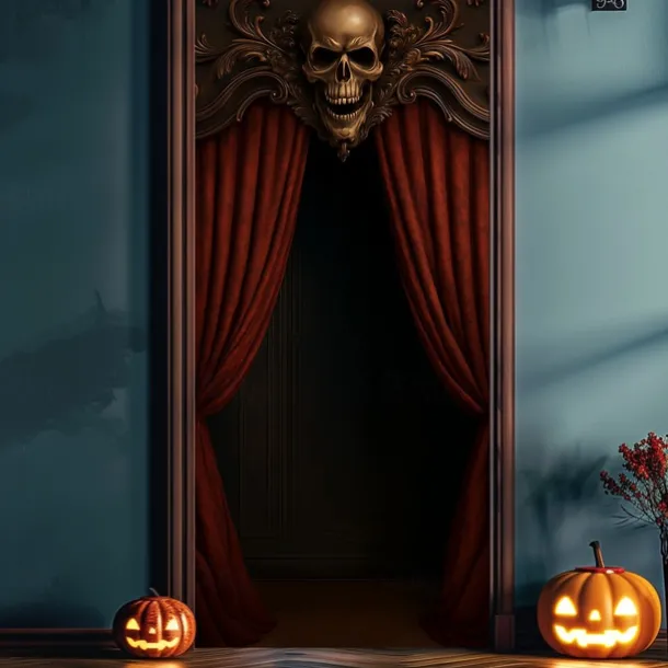 Halloween Door Cover – Glowing Golden Corridor to Haunted House, Spooky Entrance Banner, Creepy Outdoor 2025 Halloween Decoration for Bedroom, Living Room, Bathroom