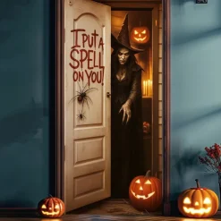 Halloween Door Cover – "I Put a Spell on You" Creepy Door Scene, Haunted House Entrance Banner, Scary Outdoor & Indoor Decoration for 2025 Halloween Bedroom, Living Room, Bathroom