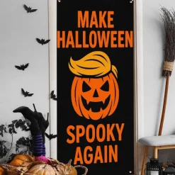 Halloween Door Cover – Pumpkin Face "Outside Orange Inside Empty" Design, Haunted House Entrance Banner, Scary Outdoor & Indoor Decoration for 2025 Halloween Bedroom, Living Room, Bathroom