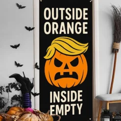 Halloween Door Cover – Pumpkin Face "Outside Orange Inside Empty" Design, Haunted House Entrance Banner, Scary Outdoor & Indoor Decoration for 2025 Halloween Bedroom, Living Room, Bathroom