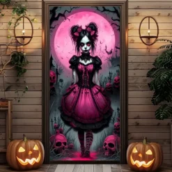 Halloween Door Cover – Skeleton Warrior in Armor, Haunted House Entrance Banner, Scary Outdoor 2025 Halloween Decoration for Bedroom, Living Room, Bathroom