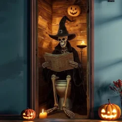 Halloween Door Cover – Spooky Ghost in Chair, Haunted House Entrance Banner, Scary Outdoor & Indoor Decoration for 2025 Halloween Bedroom, Living Room, Bathroom