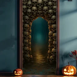 Halloween Door Cover – Spooky Dungeon Tunnel Entrance, Haunted House Entrance Banner, Scary Outdoor 2025 Halloween Decoration for Bedroom, Living Room, Bathroom