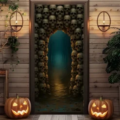 Halloween Door Cover – Spooky Dungeon Tunnel Entrance, Haunted House Entrance Banner, Scary Outdoor 2025 Halloween Decoration for Bedroom, Living Room, Bathroom