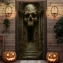 Halloween Door Cover – Spooky Dungeon Tunnel Entrance, Haunted House Entrance Banner, Scary Outdoor 2025 Halloween Decoration for Bedroom, Living Room, Bathroom