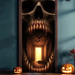 Halloween Door Cover – Spooky Dungeon Tunnel Entrance, Haunted House Entrance Banner, Scary Outdoor 2025 Halloween Decoration for Bedroom, Living Room, Bathroom