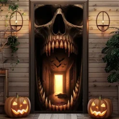 Halloween Door Cover – Spooky Dungeon Tunnel Entrance, Haunted House Entrance Banner, Scary Outdoor 2025 Halloween Decoration for Bedroom, Living Room, Bathroom