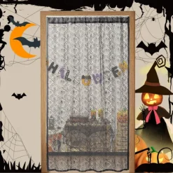 Halloween Door Cover Front Door Curtain Decoration, Halloween Broomstick Bats Flying Jagged Bottom Display