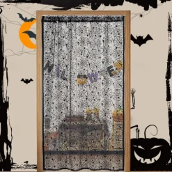 Halloween Door Cover Front Door Curtain Decoration, Halloween Broomstick Bats Flying Jagged Bottom Display