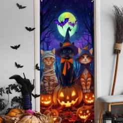 Halloween Door Cover Neon Scarecrow with Pumpkins Banner, Glowing Blacklight Entrance Decoration for Outdoor & Indoor 2025 Halloween Bedroom, Living Room, Bathroom