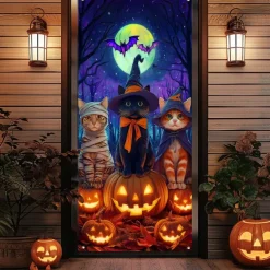 Halloween Door Cover Neon Scarecrow with Pumpkins Banner, Glowing Blacklight Entrance Decoration for Outdoor & Indoor 2025 Halloween Bedroom, Living Room, Bathroom