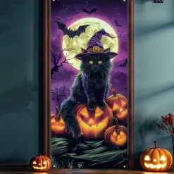 Halloween Door Cover Neon Scarecrow with Pumpkins Banner, Glowing Blacklight Entrance Decoration for Outdoor & Indoor 2025 Halloween Bedroom, Living Room, Bathroom