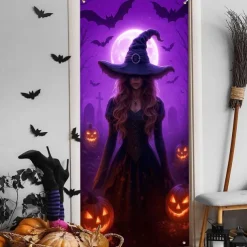 Halloween Door Cover Neon Witch Casting Spells Banner, Glowing Blacklight Entrance Decoration for Outdoor & Indoor 2025 Halloween Bedroom, Living Room, Bathroom