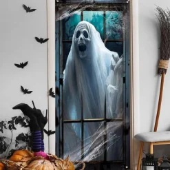 Halloween Door Cover Outdoor Banners Ghost Psychedelic Dark Punk Gothic Style Party Outdoor Shooting Backgrounds Front Door Wall Porch Decorations Wall Door Background